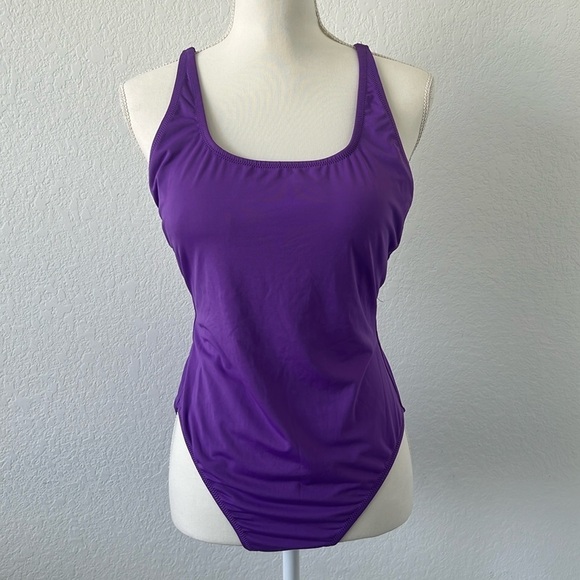 NWOT Purple One-Piece Criss Cross Back Swimsuit - Picture 2 of 8